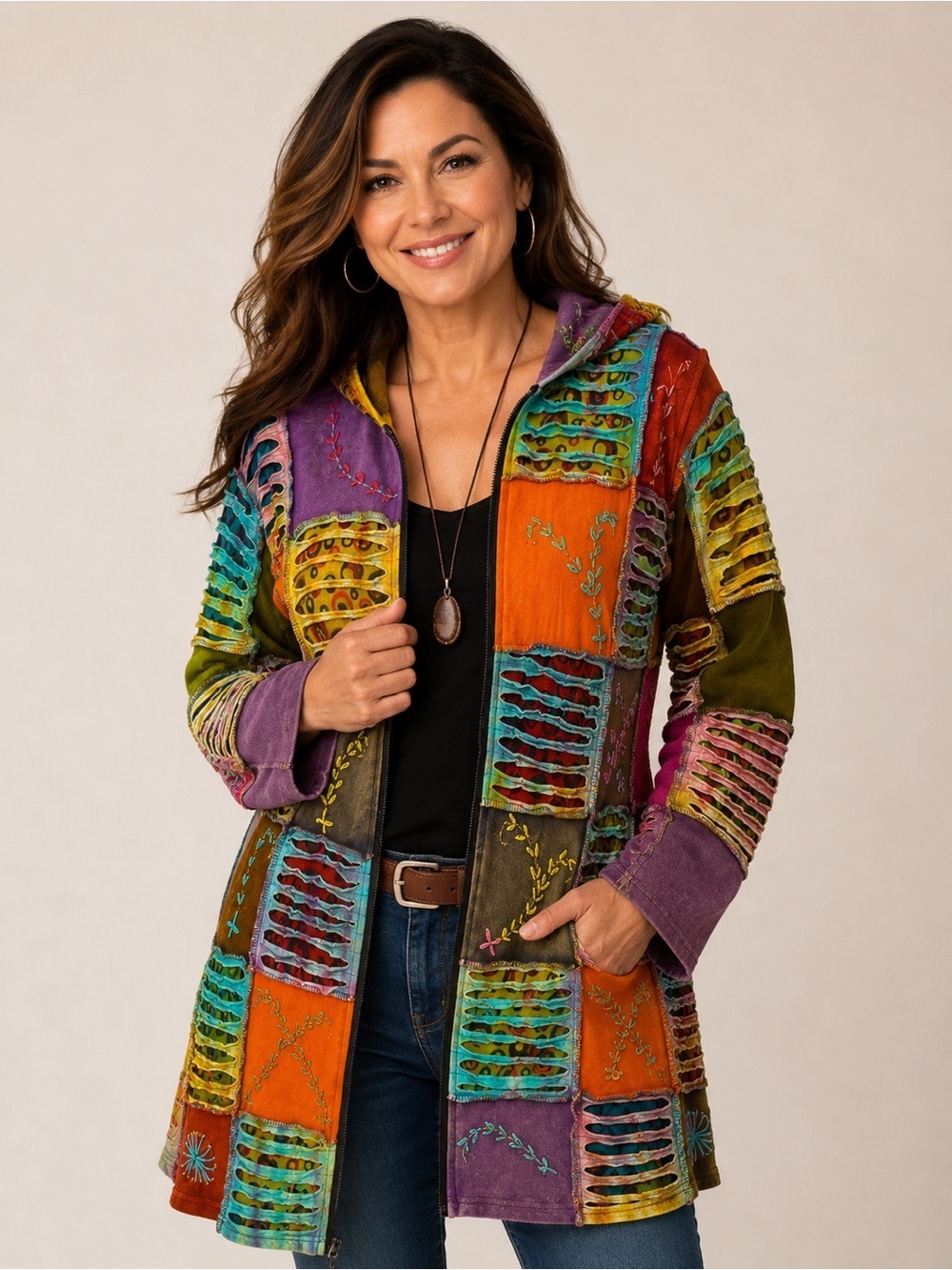 Shop Therapy Hoodie Sweatshirt Jacket Womens M/ L
Boho Full Zip Patchwork